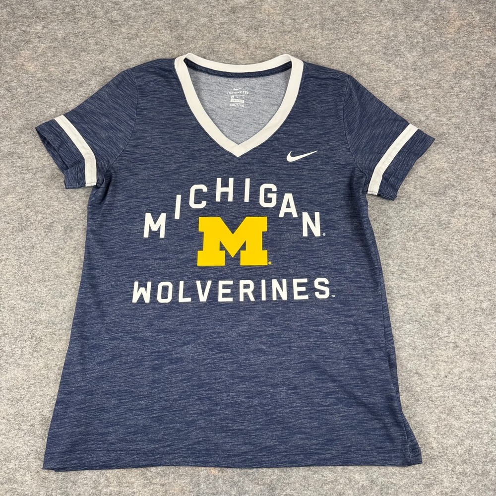 The Nike Tee Dri Fit Michigan Wolverines T-Shirt Blue Womens Medium M